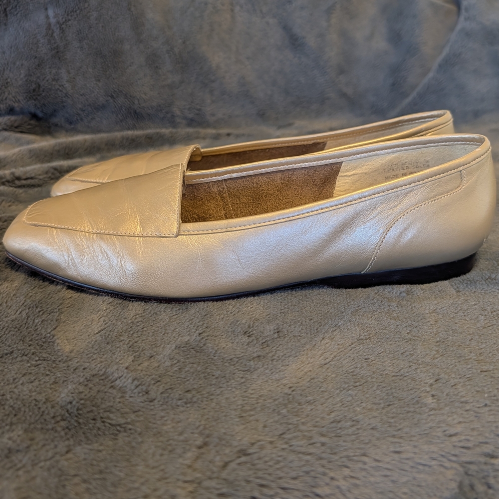 VTG Enzo Angiolini Gold Metallic Liberty Leather Flat Loafers Minimalist 90s - Picture 5 of 12